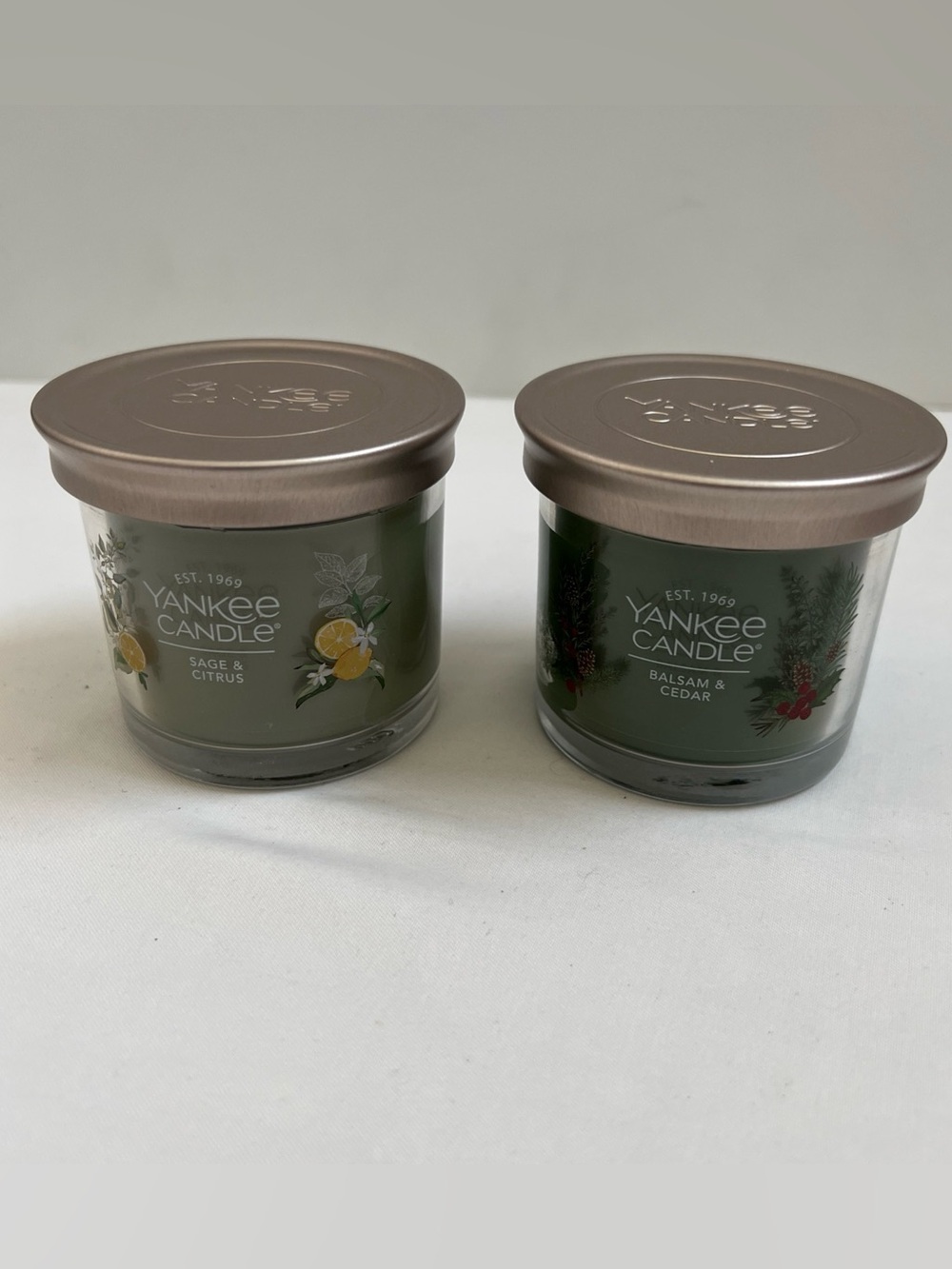 Yankee Candles (2) SAGE & CITRUS BALSAM & CEDAR New 4.3 Ounces One Wick With Lid
